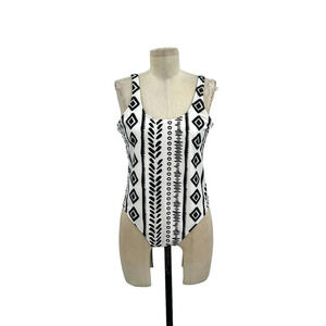 Chubbies One Piece Swimsuit White Black Tribal‎ Geometric Print Size XL
